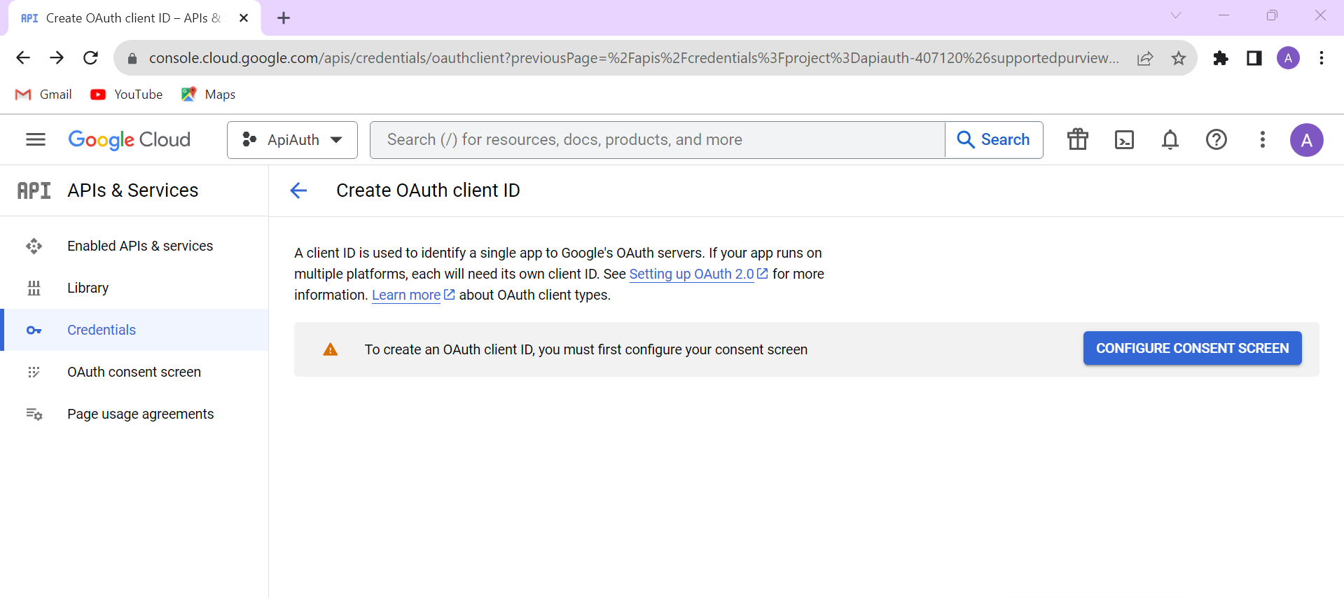 configure consent screen google auth